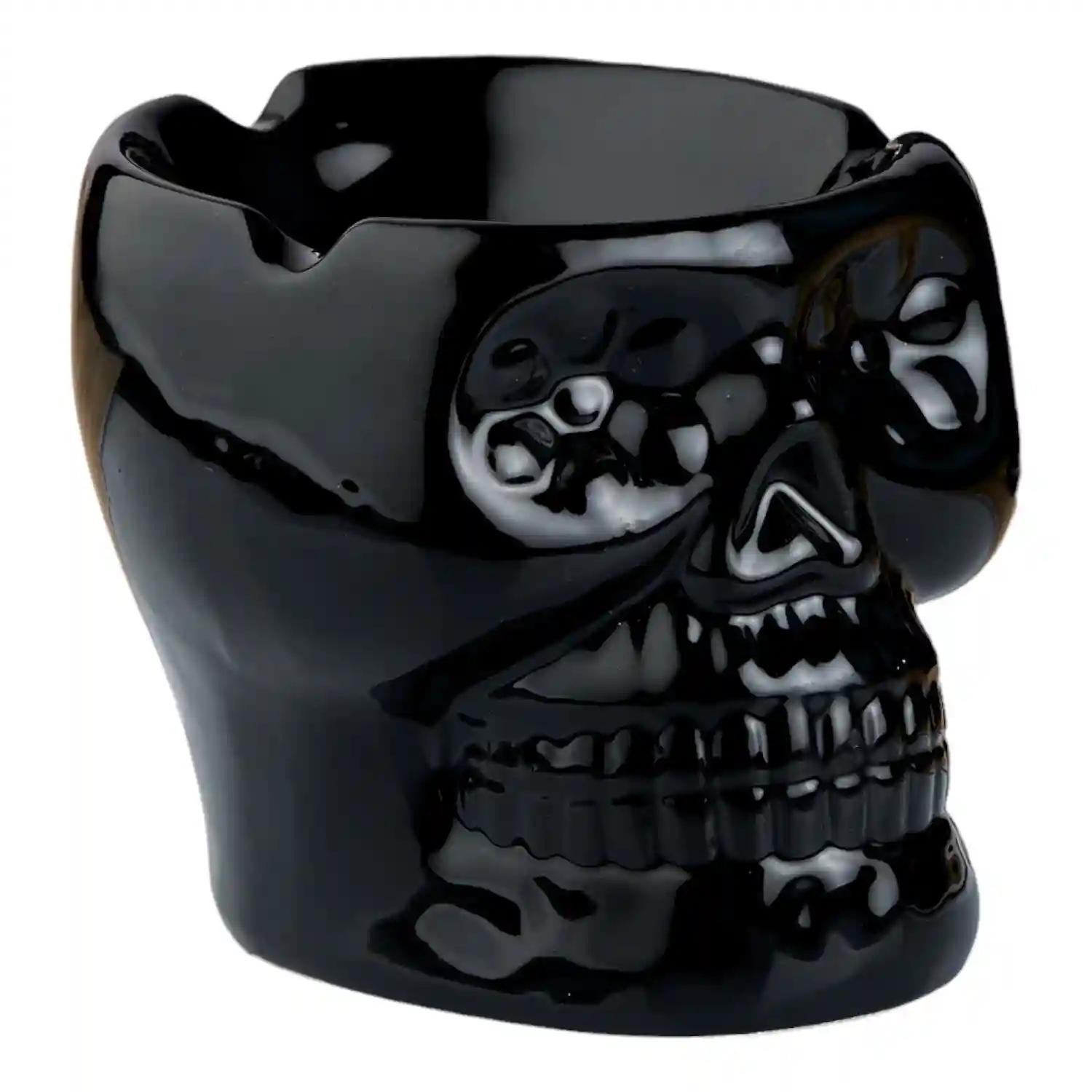 Kookee Groovy Ceramic Ashtray - Unique and Colorful Smoking Accessory with Retro Vibes - Funky Decor for Smokers and Collectors, Black Skull (10683)