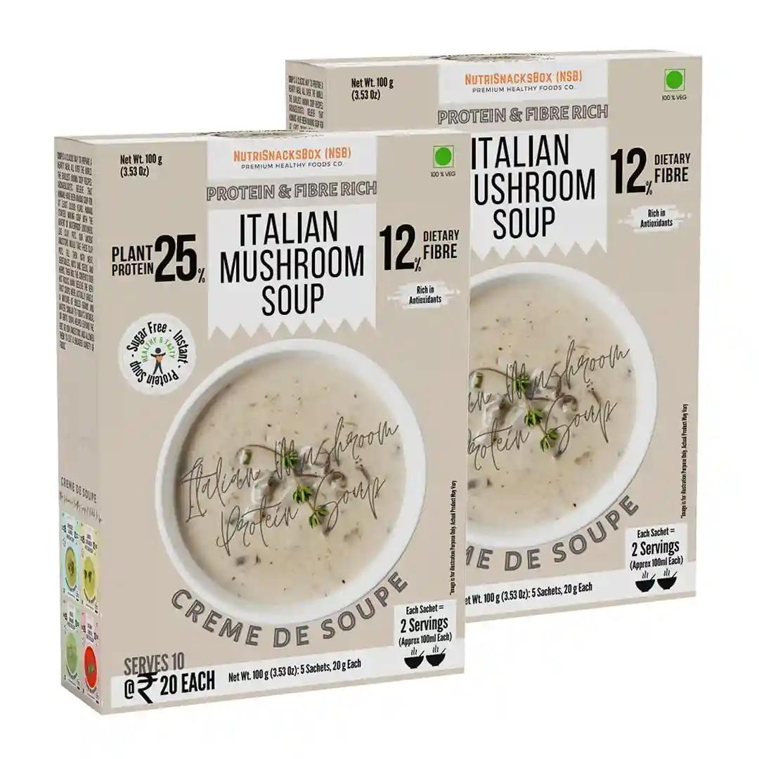 Nutrisnacksbox Instant Italian Mushroom Soup With High Protein And Fibers, Ready-To-Eat Healthy Snacks, Instant Soup Mix Powder, Gluten Free & Healthy Soup | No Artificial Flavour & Colour (100X2 Grams)