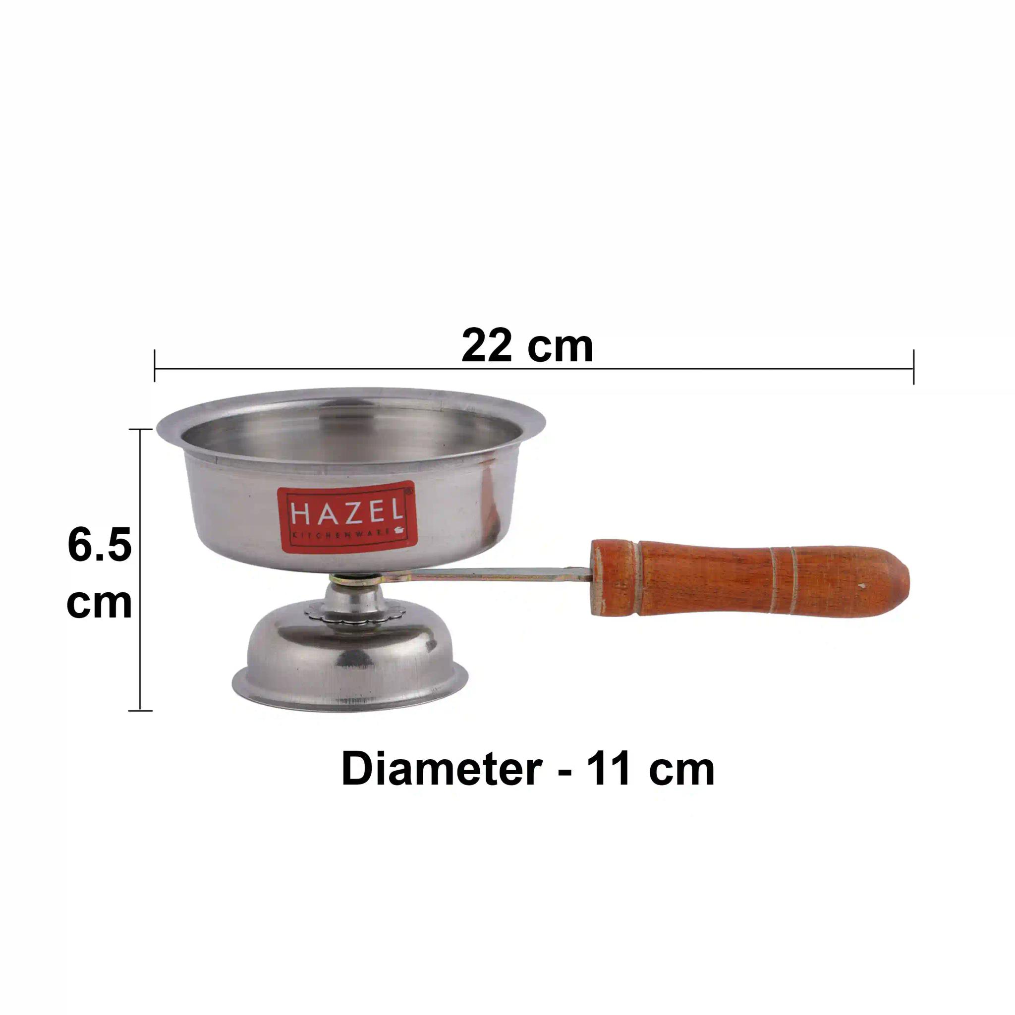 HAZEL Dhoop Dani with Handle | Stainless Steel Dhup Dani for Puja | Camphor Diffuser Burner Kapur Dani for Pooja | Incense Loban Dhoop Burner (11 x 6.5 cm)