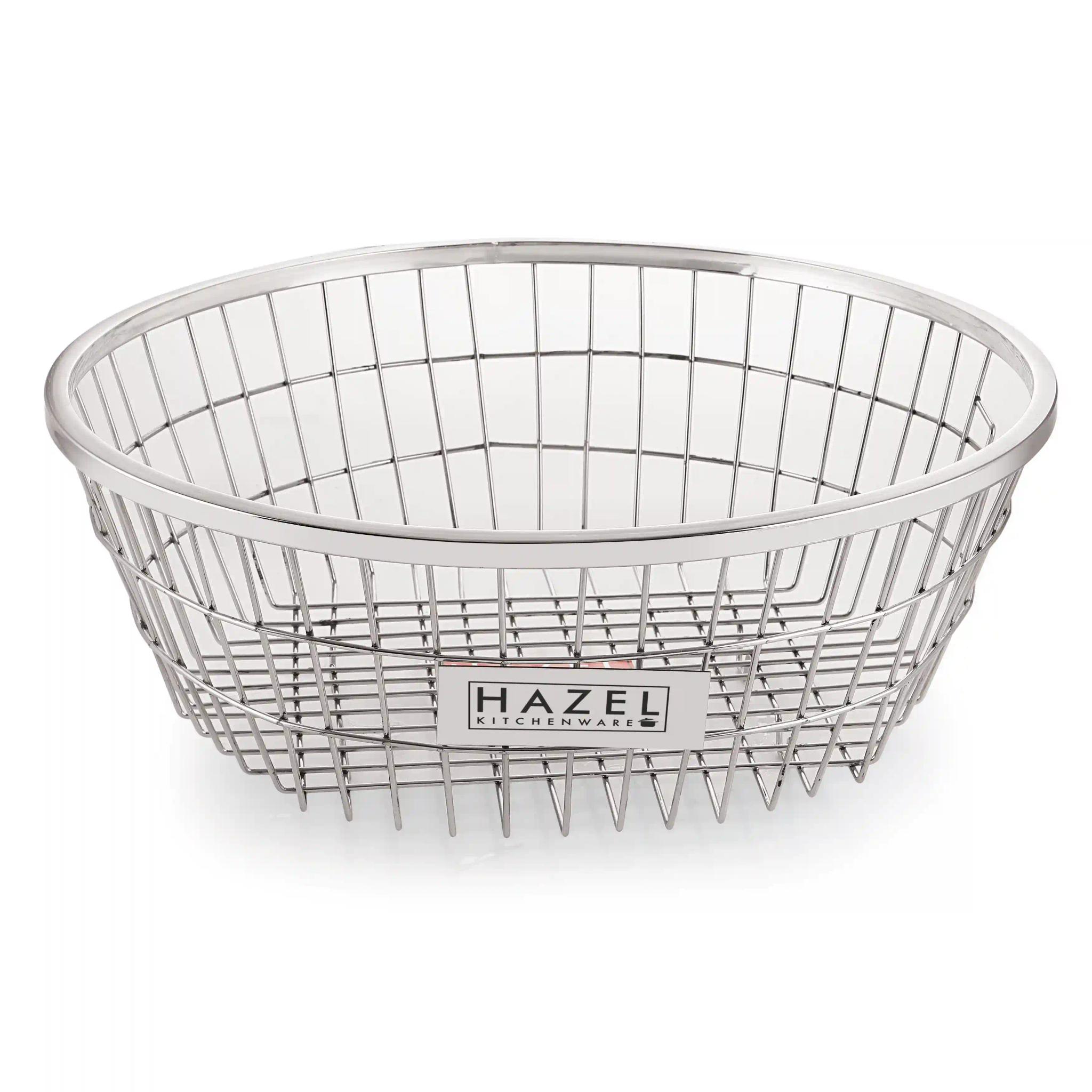 HAZEL Stainless Steel Dish Drainer Basket for Kitchen I Utensils Rack for Kitchen I Medium Size Steel Utensil Basket for Kitchen, Silver I Daily Use Round Kitchen Basket for Utensils