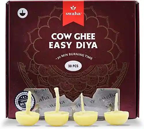 Swaha Wax Free Cow Ghee Diya Batti (30 Pcs) - Pack of 1