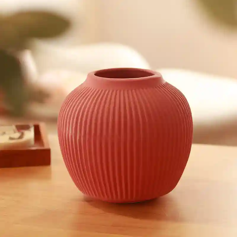 Pink Ribbed Vase