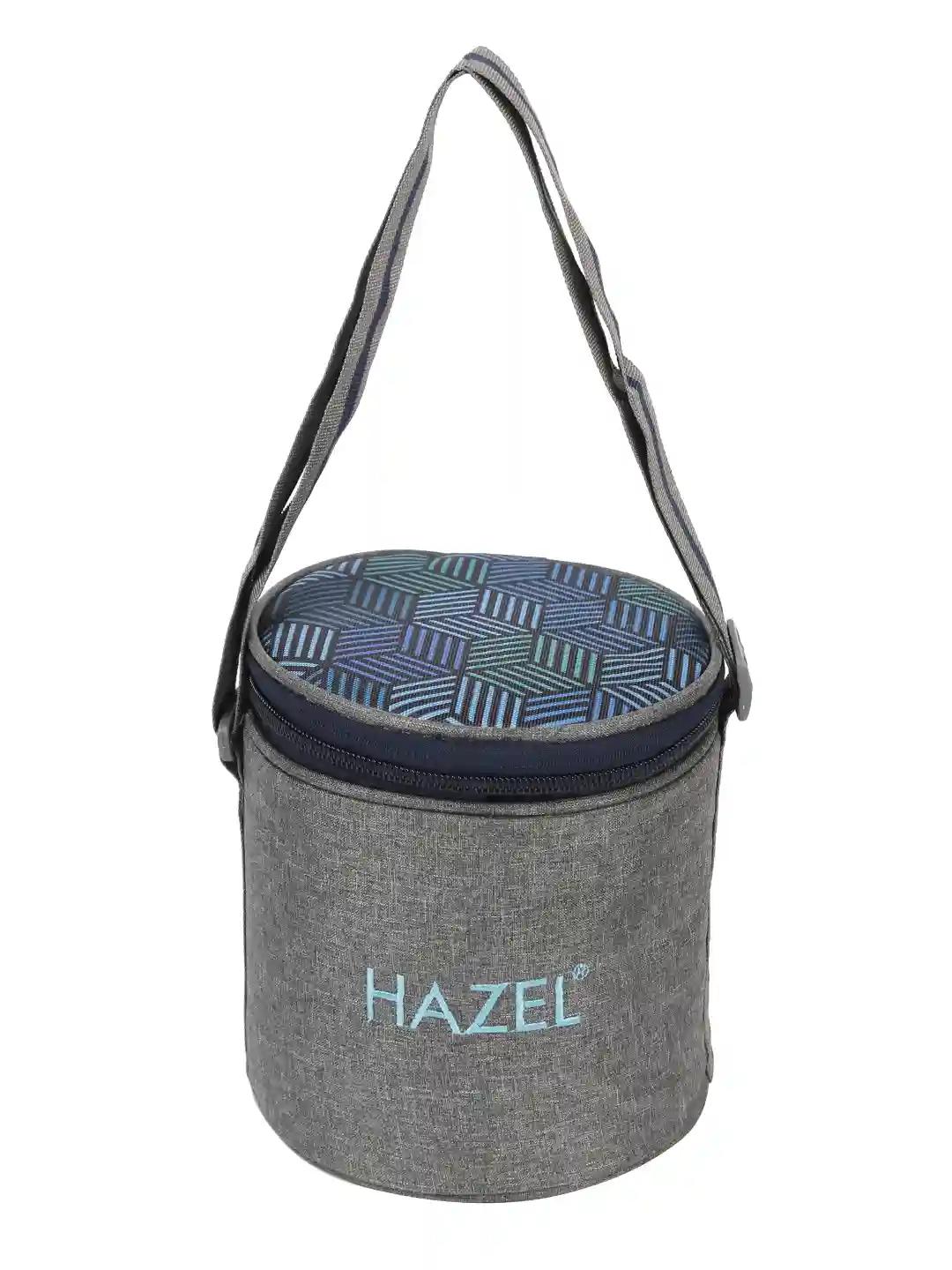 HAZEL Tiffin Box for Office Men & Women | Stainless Steel Lunch Boxes Set of 3 Leak Proof Lunch Box (2 Pc 300 ML, 1 Pc 450 ML Containers) with Cylindrical Lunch Bag with Strap