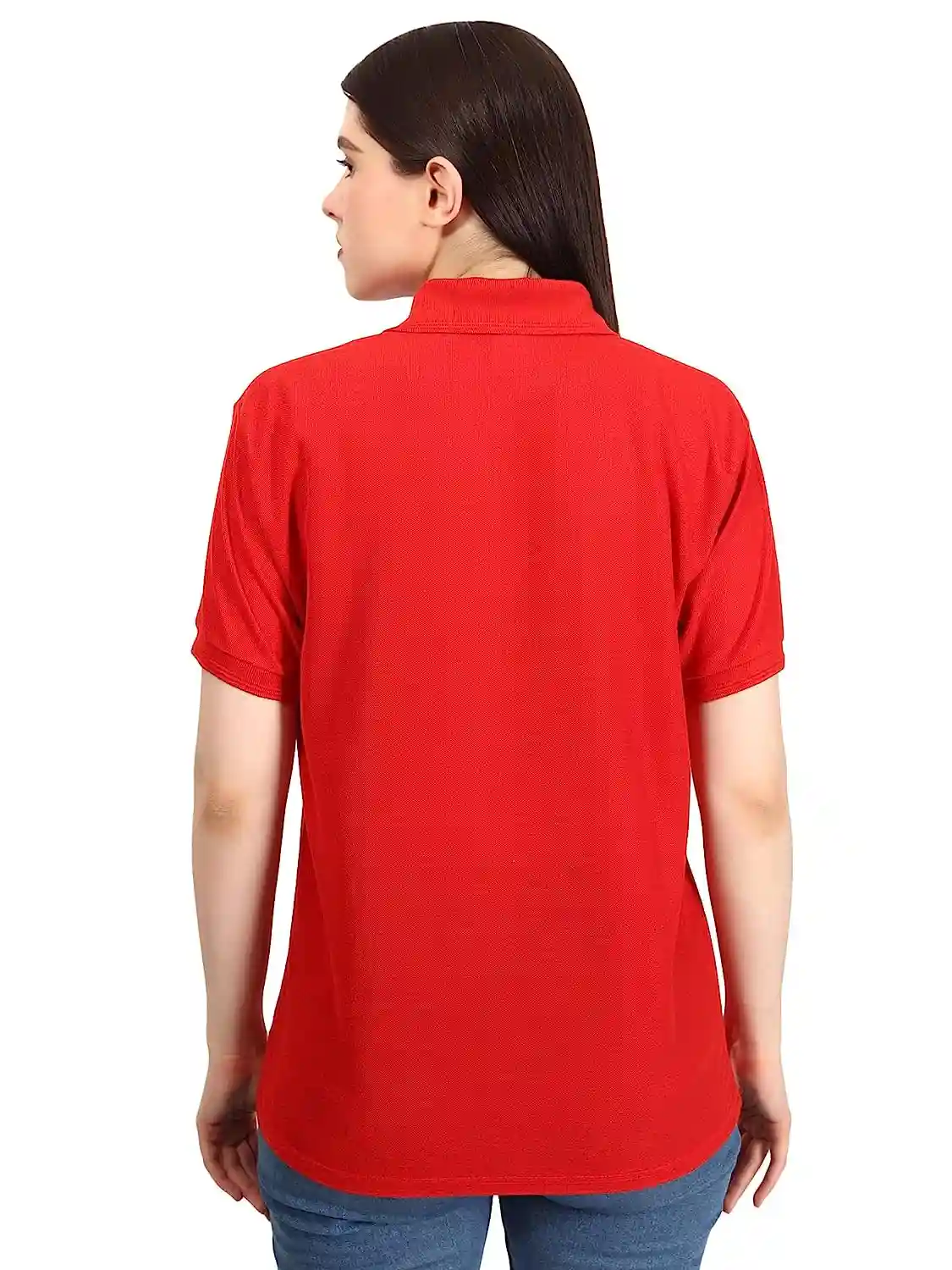 Cotton Polo Neck T-Shirt For Women - Red (Small)
