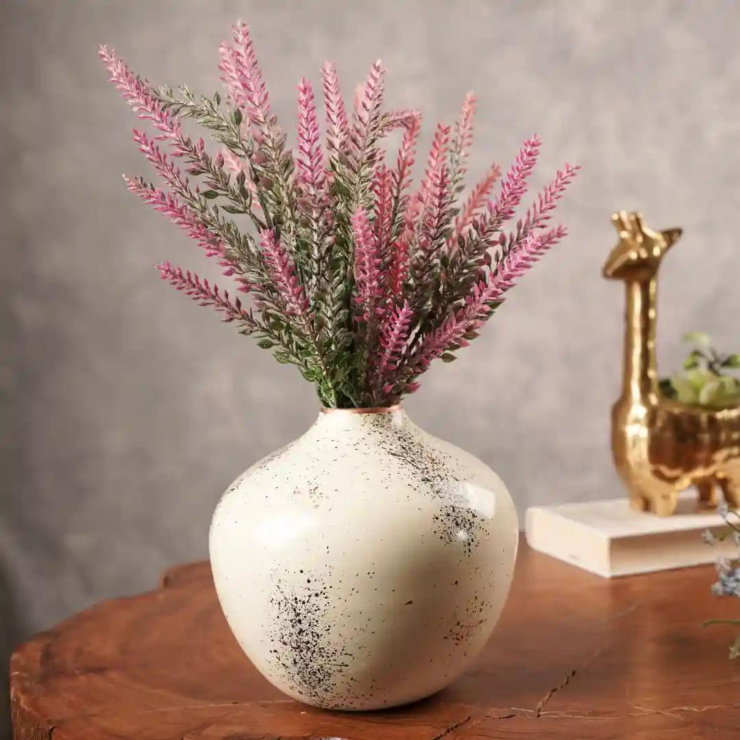 Behoma Metal Flower Vase for Home Decor | Table Decorative Item for Bedroom Living Room Office | Best Gift for Wedding Festivals Birthday | Off White Small 1PC (Flower not Included)