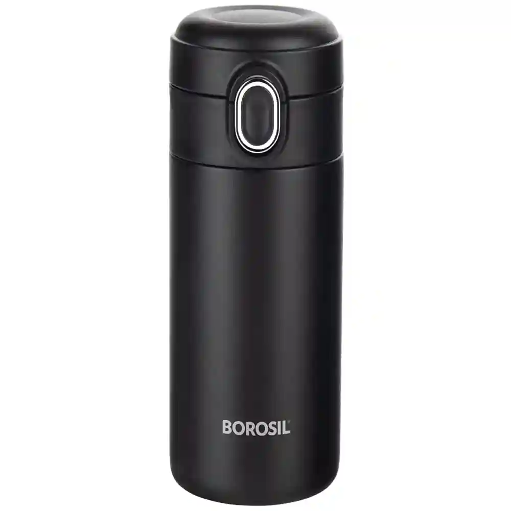 BOROSIL Stainless Steel Hydra Double Wall Vacuum Insulated Traveller Flask, (Black, 300 ml)