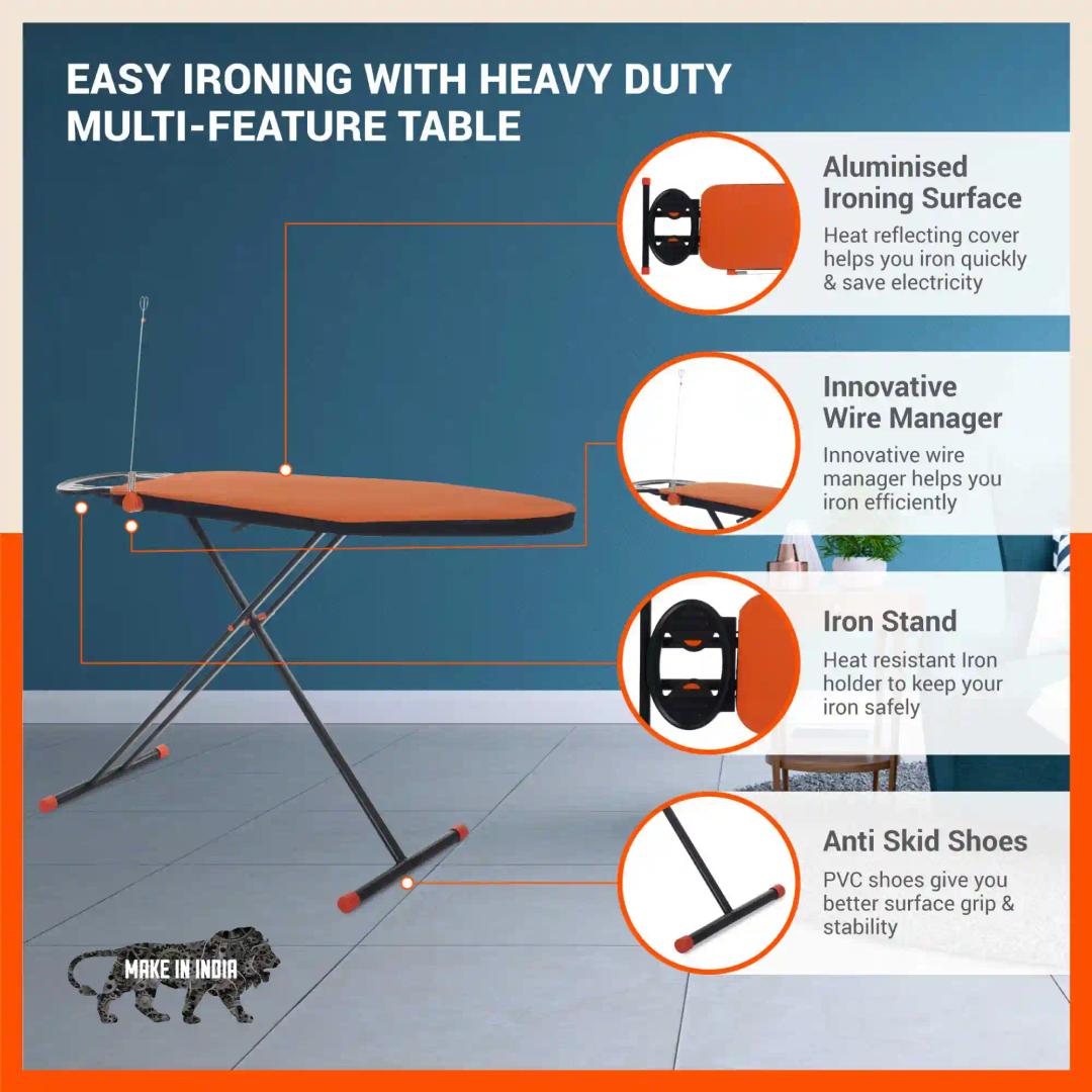 Bathla X-Pres Ace Prime - Foldable Ironing Board For Home (Orange & Black)