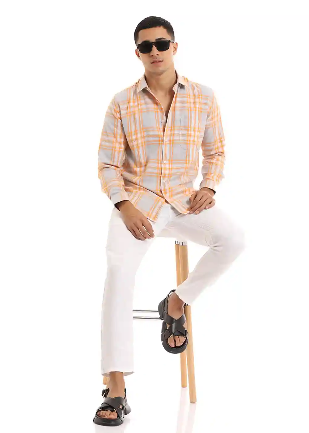 Banana Club Melange Orange Checked Shirt- (Small)