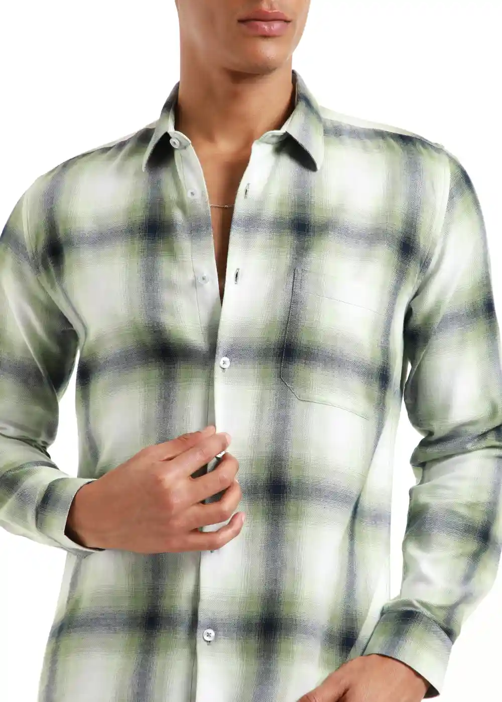 Banana Club Melange Check Leaf Green Shirt- (Small)