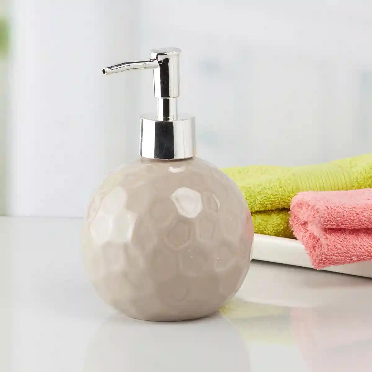 Kookee Ceramic Soap Dispenser for Bathroom handwash, refillable pump bottle for Kitchen hand wash basin, Set of 2 - Brown (8008)