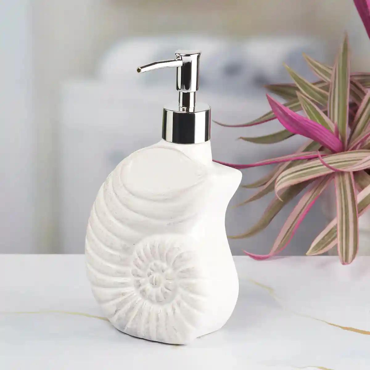 Kookee Ceramic Soap Dispenser for Bathroom handwash, refillable pump bottle for Kitchen hand wash basin, Set of 2 - White (7964)