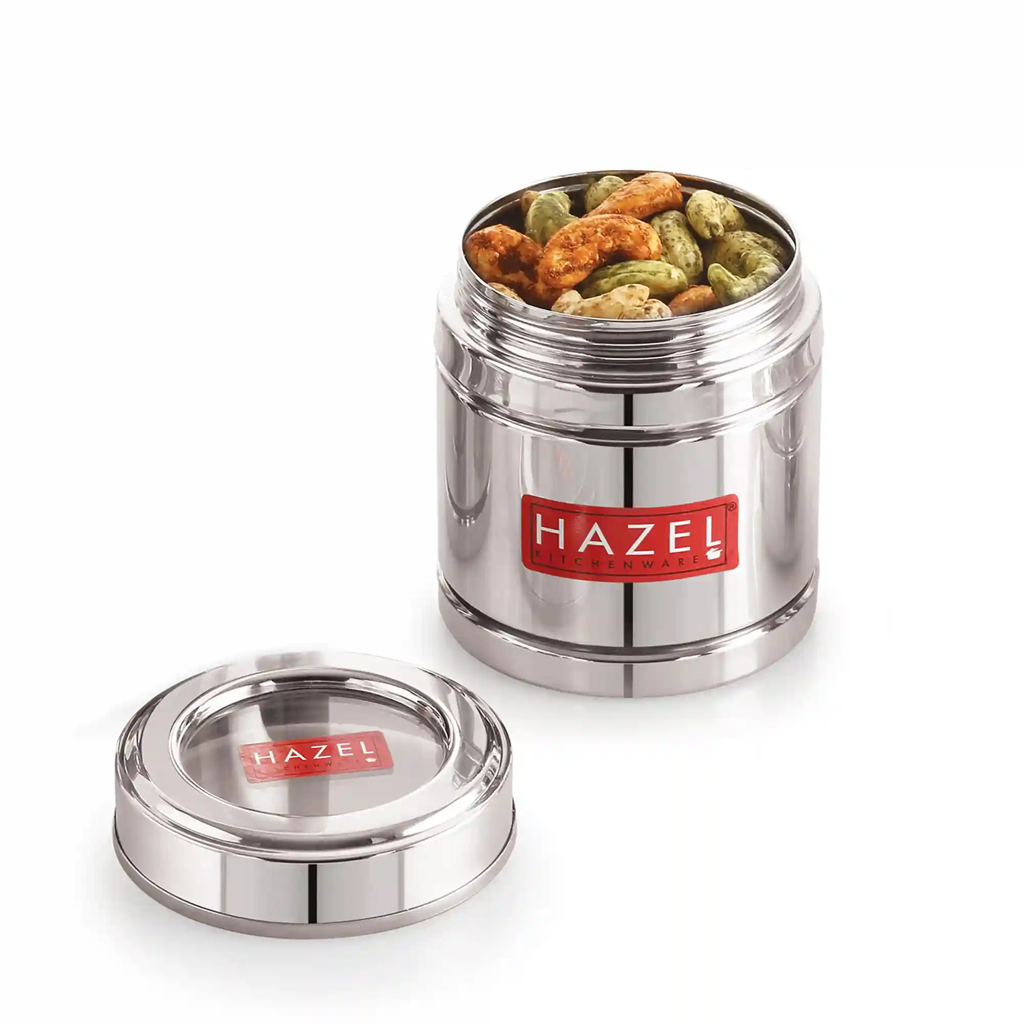 HAZEL Steel Coffee Container with Transparent Lid | Transparent Lid Coffee Powder Storage Box For Kitchen |Food Grade Steel Kitchen Container, Set of 2, 500 ML