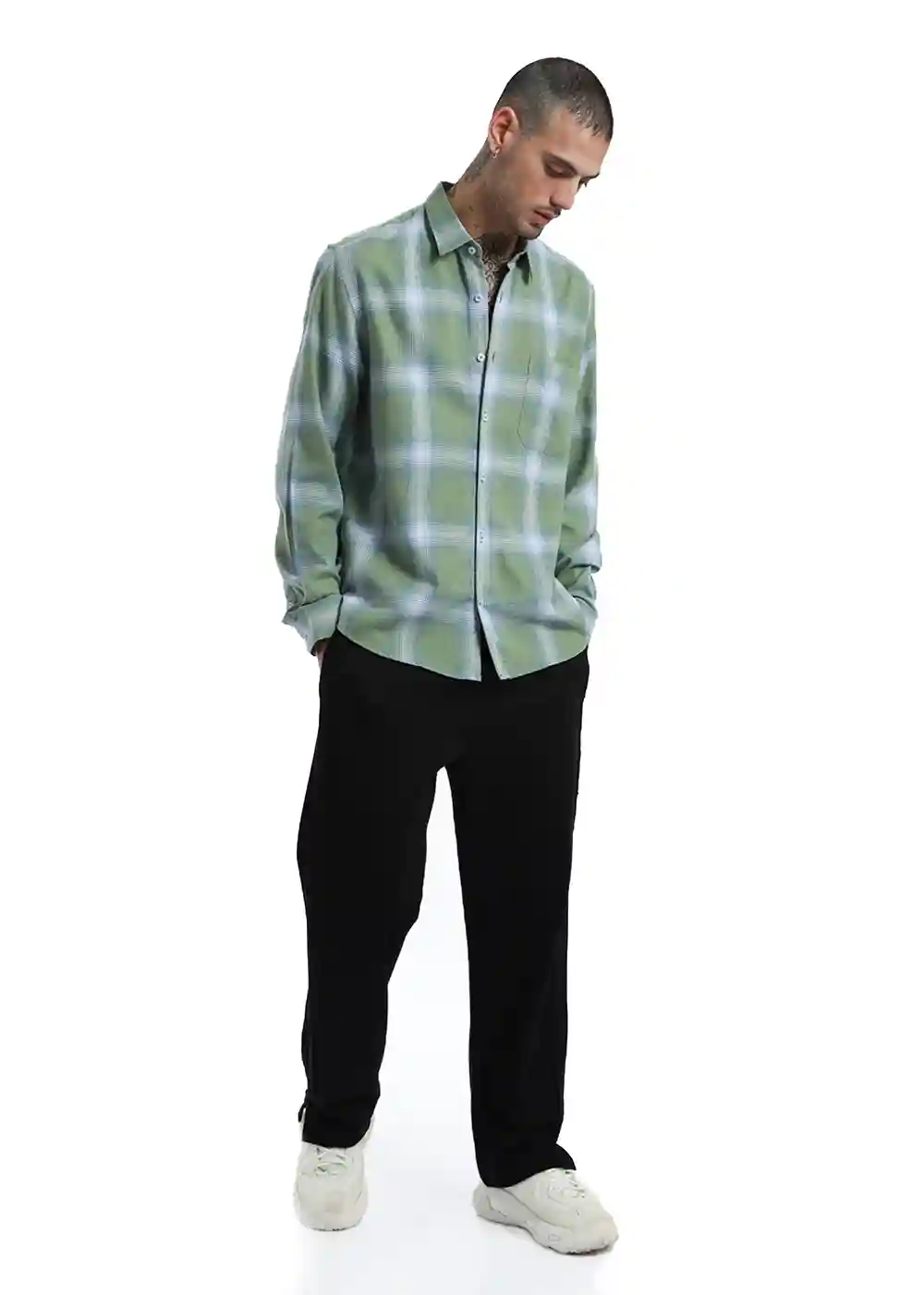 Banana Club Melange Check Sage Green Shirt- (Small)