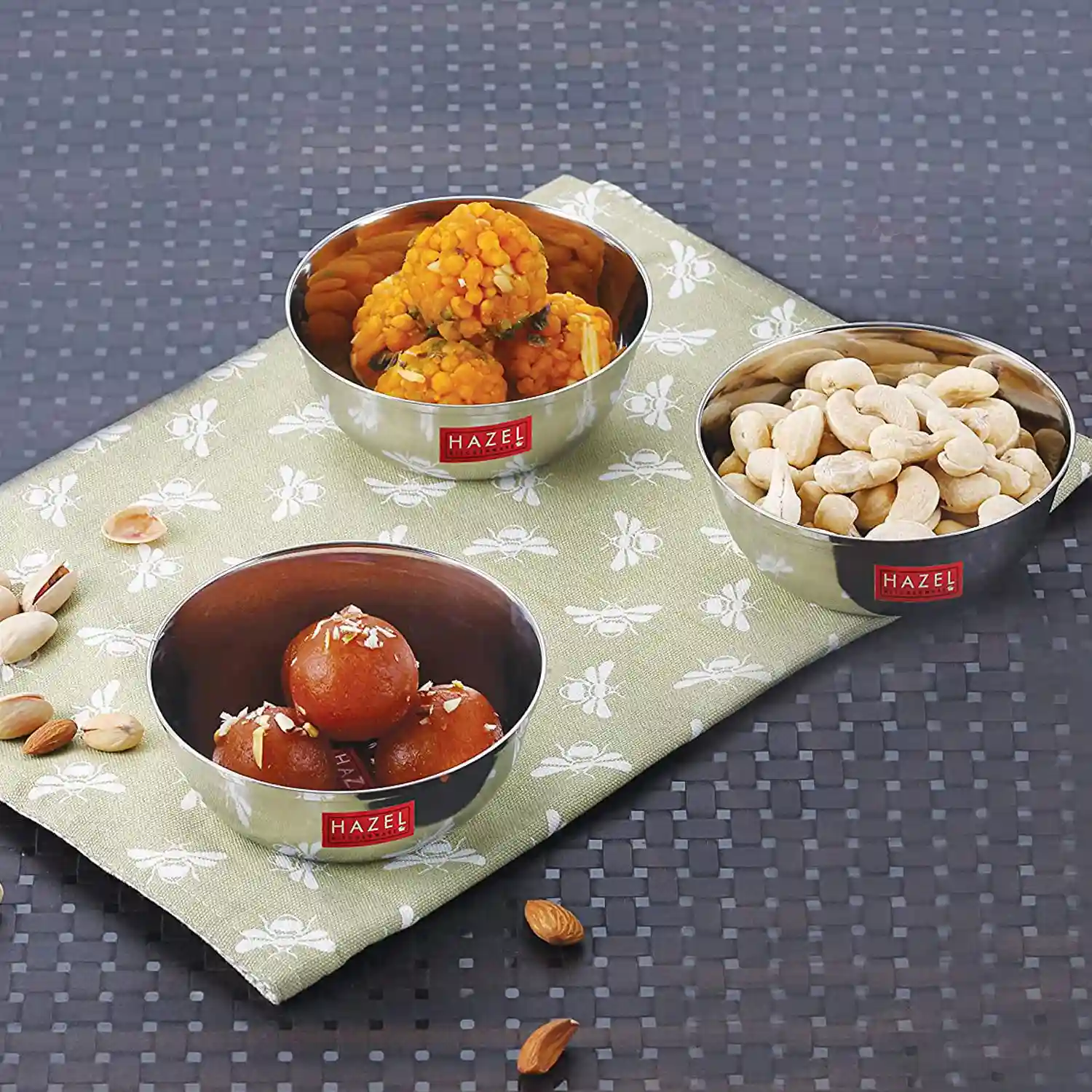 HAZEL Stainless Steel Bowl Vati | Steel Bowl Set for Kitchen | Dinner Bowl Katori Serving Wati, 270 ML, Set of 3