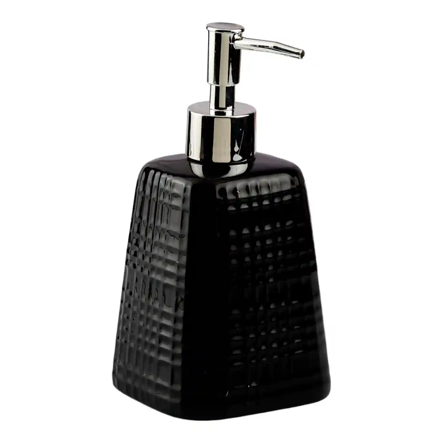 Kookee Ceramic Soap Dispenser for Bathroom hand wash, refillable pump bottle for Kitchen hand wash basin, Set of 1, Black (10599)