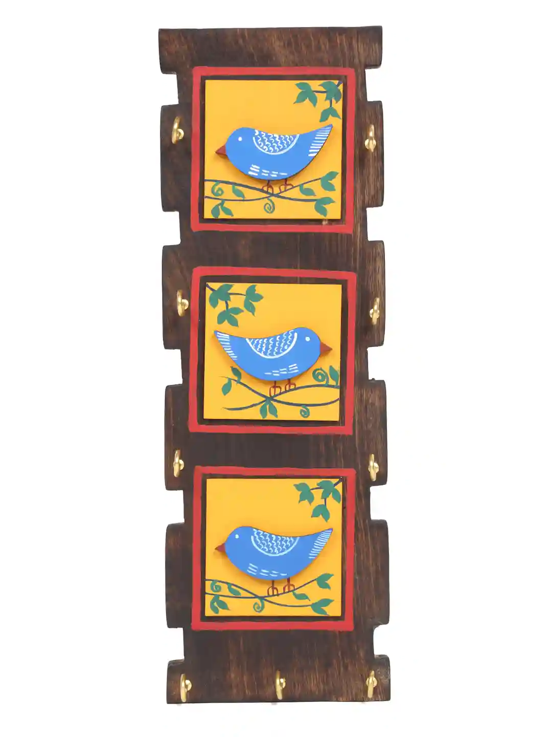 Shilpkara Love Birds Handpainted Wooden Key Holder for Wall