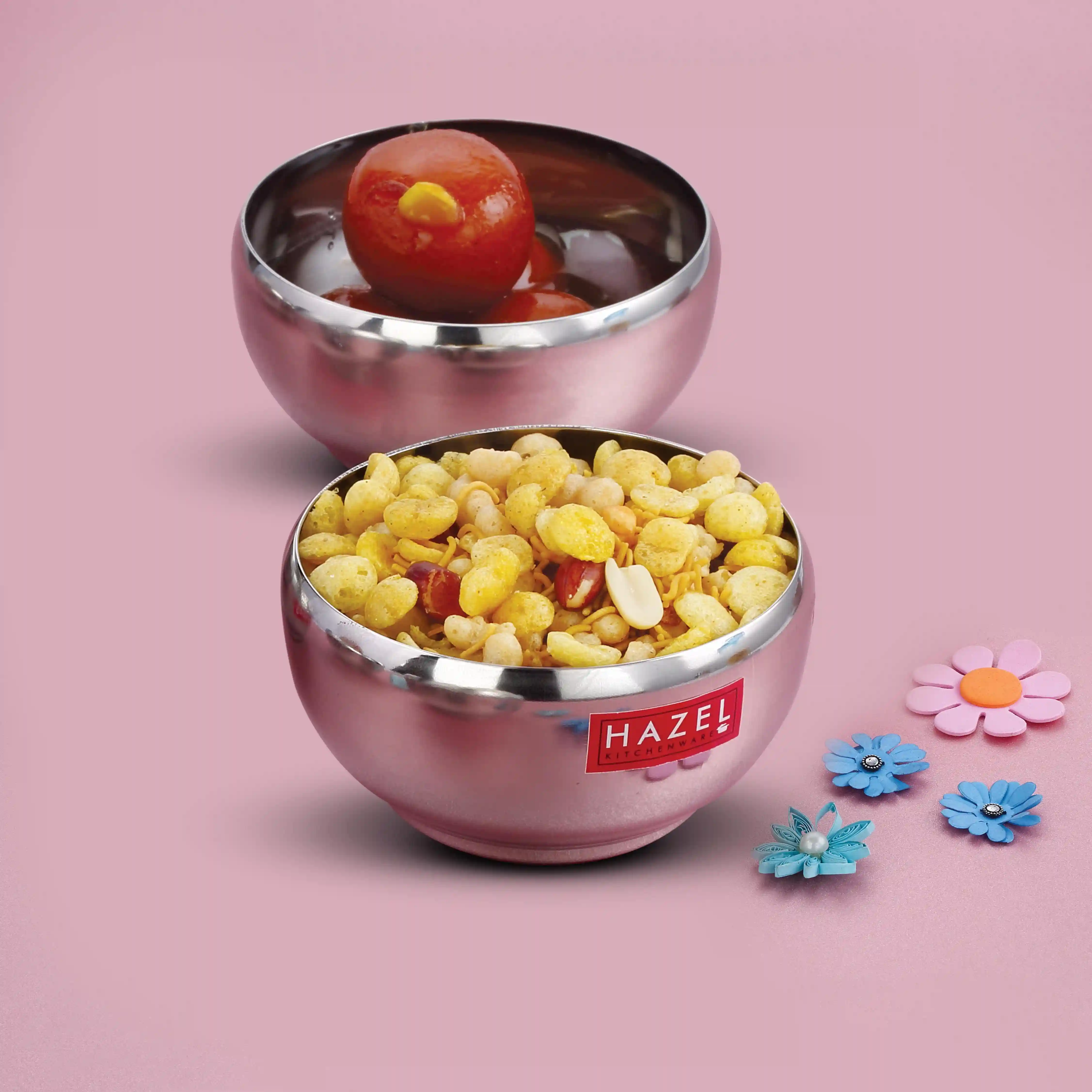 HAZEL Serving Bowl Set of 2 | Stainless Steel Bowl for Dessert, Cereal, Smoothie | Steel Katori Set of 2 | 200 ml Each, Silver