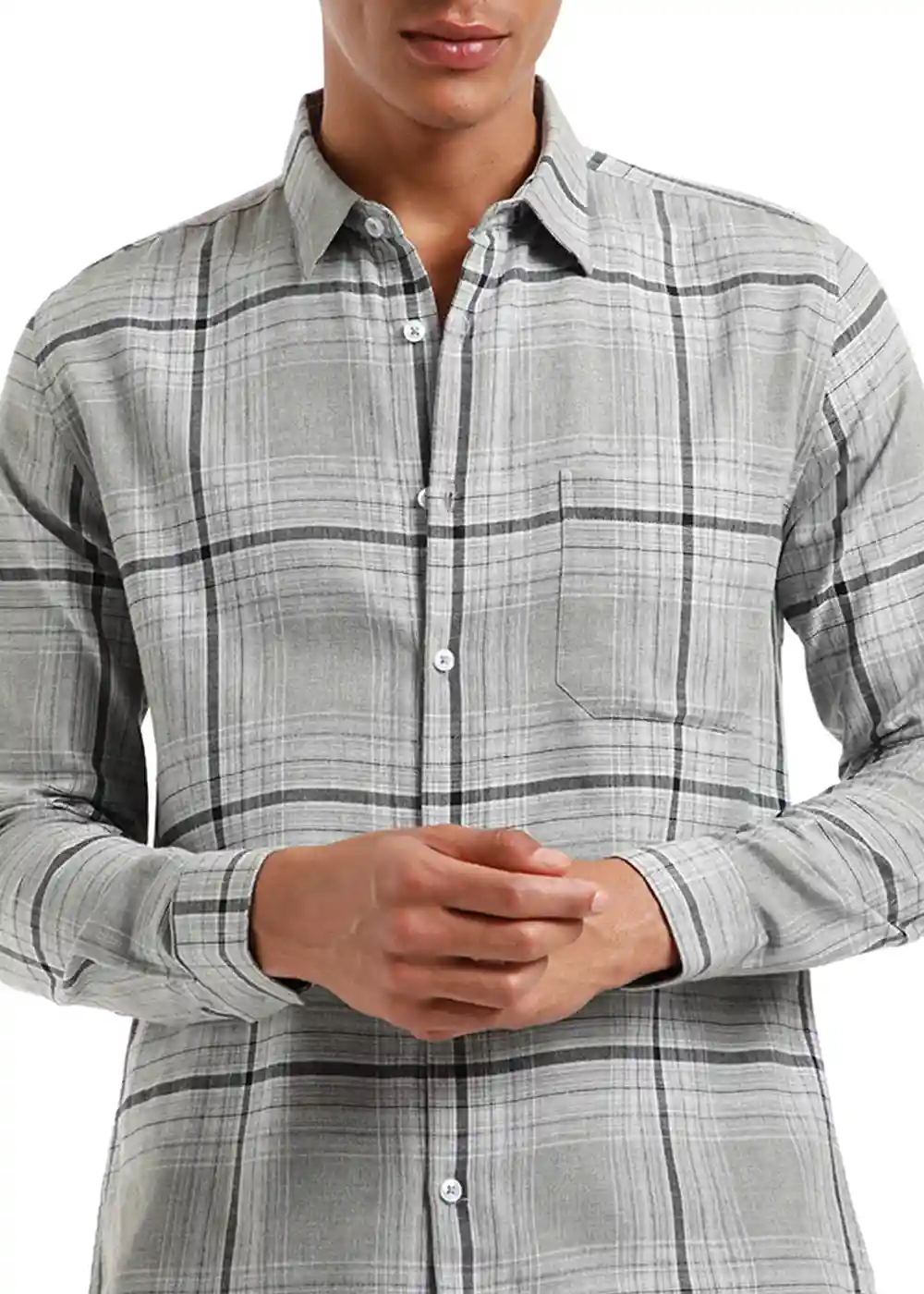 Banana Club Melange Glacier Grey Check Shirt- (Small)