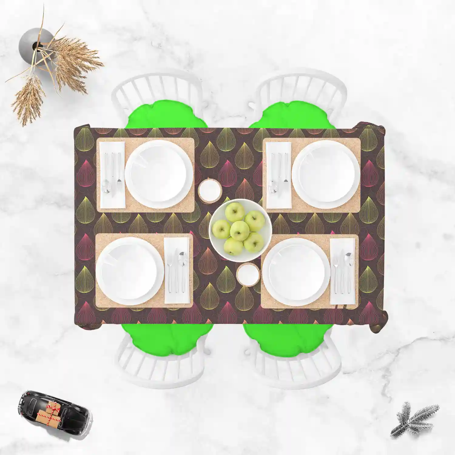 ArtzFolio Colors Curls | Table Cloth Cover for Dining & Center Table | Washable Waterproof Polyester Fabric | 8-Seater Table; 54 x 81 inch (137 x 206 cms)