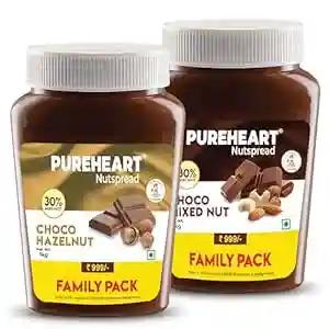 PUREHEART Nut Spread Combo of Choco Hazelnut and Choco Mixed Nut (1 kg) Delicious and Creamy Snack, Nutty Chocolate Spread for Breakfast