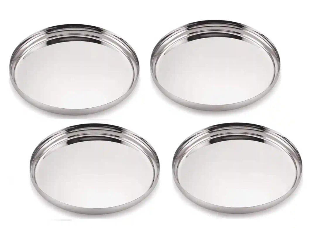 LiMETRO STEEL Stainless Steel  Heavy Gauge Dinner Plates / Bhojan Thali / Lunch Plates / Dinner Set ( 30 cm) (Greater Than 10", 4 Pieces)