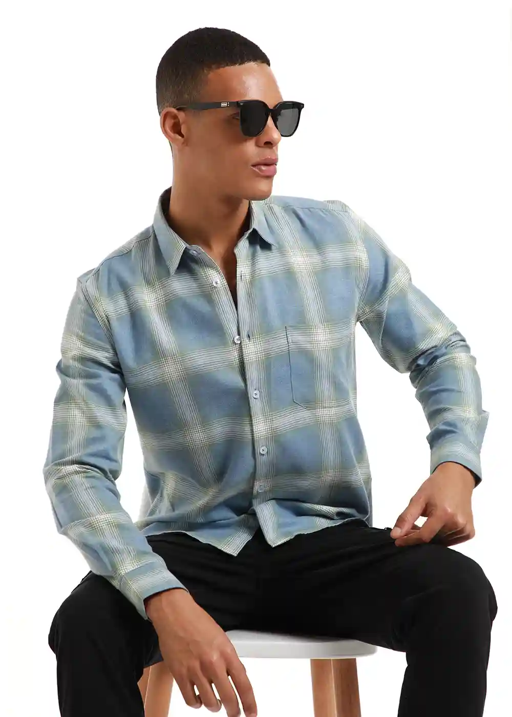 Banana Club Melange Blue Bonnet Check Shirt- (Small)