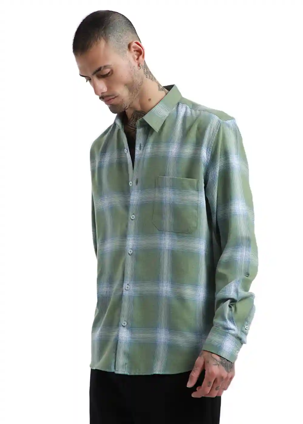 Banana Club Melange Check Sage Green Shirt- (Small)