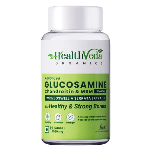 Health Veda Organics Plant Based Glucosamine Chondroitin & MSM Supplement for Healthy Joint, Bone & Cartilage, 60 Veg Tablets