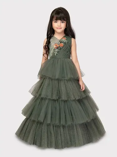 Betty Beetle Colored Net Fabric Stitched Gown
