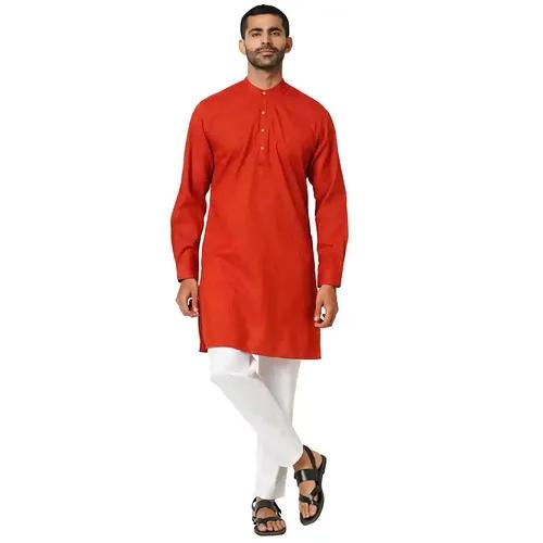 Indivisual Men's Two tone Yarn Dyed Orange Rust Kurta