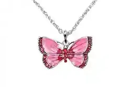 Pink Butterfly Pendant with Silver Chain