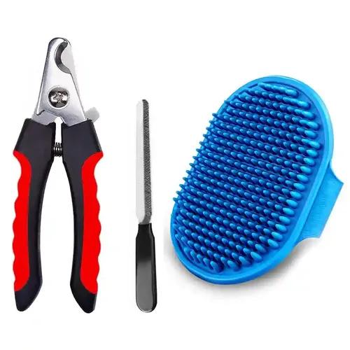 PSK PET MART  Combo of Dog Grooming Glove with Professional Stainless Steel Tool Nail Clipper Cutter with Nail File for Cat & Dog- Red Black -Large