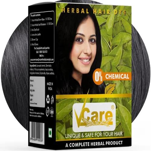 VCare Natural Herbal Hair Dye Powder for Men and Women|Apply for Dry Hair |100% Organic Henna Black Dye Hair Color Boost Shine and Hair Growth - 60 gm (Pack of 5) - Black