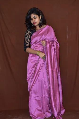 Deep Pink Plain Cotton Saree