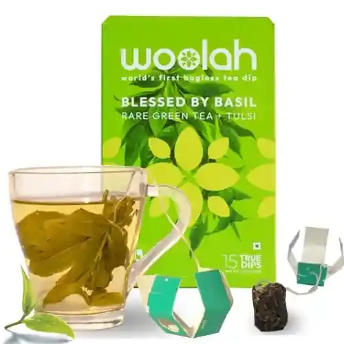 Woolah Rare Assam Green Tea With Tulsi, Organic Bagless Tea Dip 100% Plastic Free, Anti-Oxidants Supports Weight Management & Improves Skin