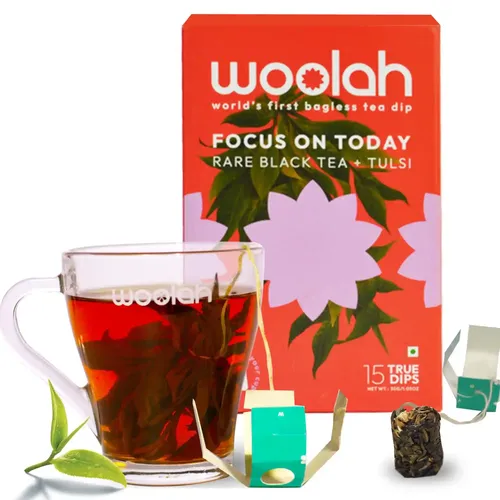 Woolah Rare Assam Black Tulsi Tea - World's 1st Bagless Whole Leaf Organic Tea Dip | Single Origin Tea | Naturally Anti-Oxidant | Relieves Stress | Plastic-free