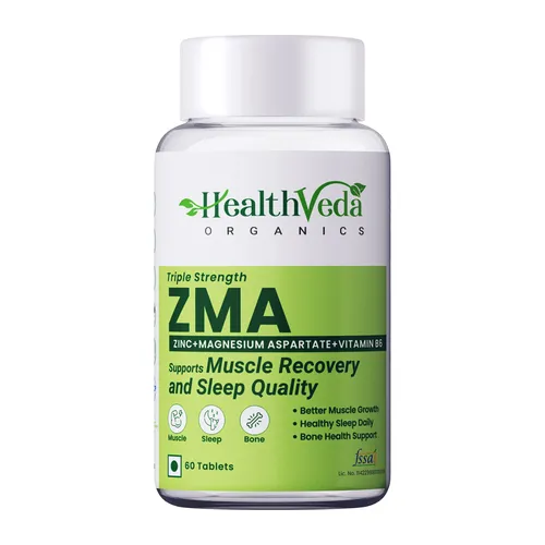 Health Veda Organics ZMA (Zinc, Magnesium Aspartate & Vitamin B6) | Supports Muscle Recovery & Sleep Quality | For Both Men & Women | 60 Veg Tablets