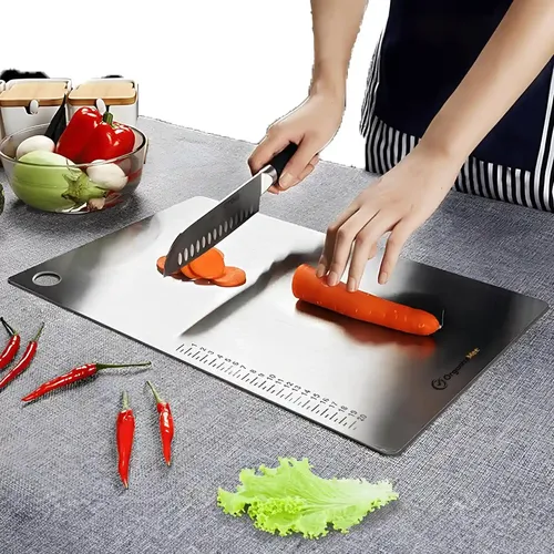 ORGANIZEMEE Large Chopping Board Stainless Steel Metal Cutting Kitchen,Heavy Duty Choping-Board Vegetable, Meats Vegetable Chopper Boards,Safe Durable With Anti-Skid Silicon Pad (Large)(36Cm X 25Cm)