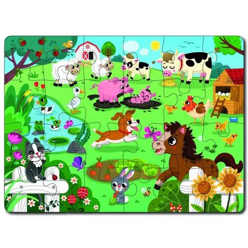 Mini Leaves Farm Animal Premium Wooden Floor Puzzle for Kids 24 Pieces with Wooden Box