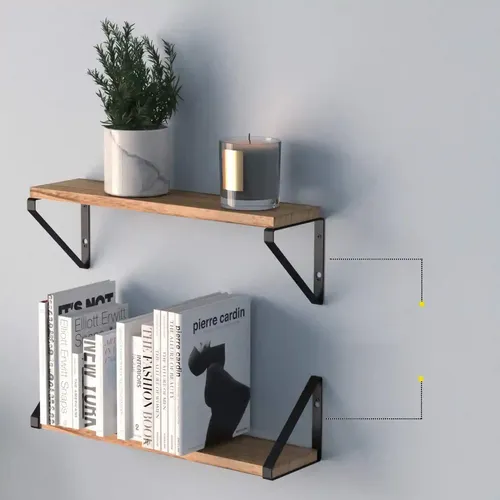 ORGANIZEMEE Wooden Shelf Wall Decor, Floating Shelves For Living Room Kitchen, Bedroom, Decorative Items, Pine Wood Planks Metal Mounting Brackets, Polished, Size (24 Inch X 6" Black Bracket) Qty:1Nos