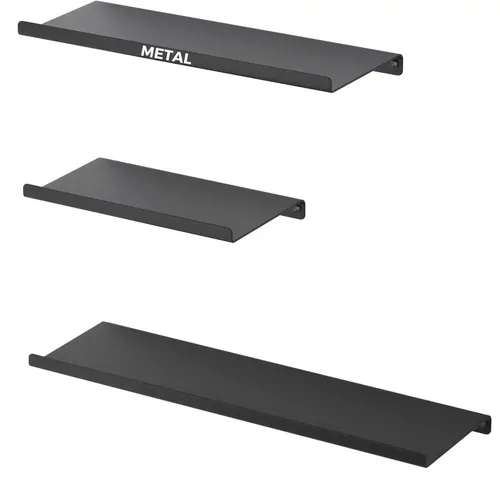ORGANIZEMEE Metal Floating Shelf For Wall Set Of 3 Floating Metal Shelves (17"+13"+9") | Modern Nordic Design | Wall Storage For Living Room, Bedroom, Kitchen Orgnizer (Black Set Of 3)