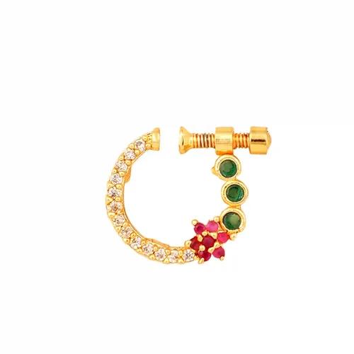 Red-Green-White CZ Nose Pin