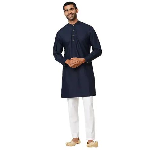 Indivisual Men's Solid Navy Blue Kurta