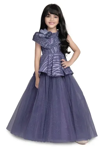 Betty Lilac Colored Net Fabric Stitched Gown