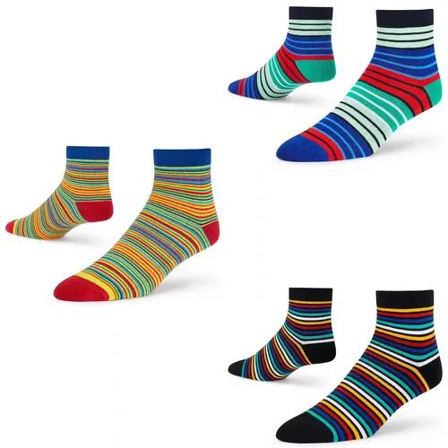 DYNAMOCKS Men's and Women's Combed Cotton Ankle Length Socks (Pack of 3) (Multicolour, Free Size)_Stripes_9.0_10.0_12.0