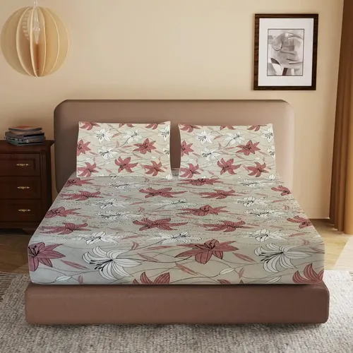 HOMIEE Glace Cotton Elastic Fitted Bed Sheet for Double Bed, Soft, Breathable & Durable Chadar with Deep Pockets, Wrinkle-Resistant, Fade-Proof & Perfect for All Seasons - Donkey Brown