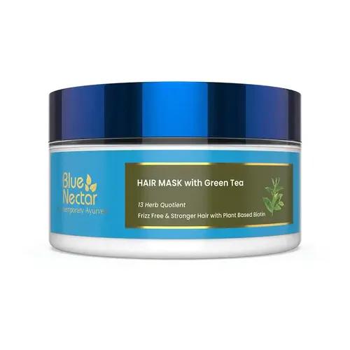 BLUE NECTAR Green Tea Hair Mask for Dry & Frizzy Hair | Plant Based Biotin Deep Conditioning Hair Mask for Damaged & Curly Hair, All Hair types (13 Herbs, 200 g)