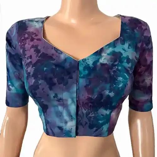 Bathik Cotton Sweetheart neck Blouse - Purple