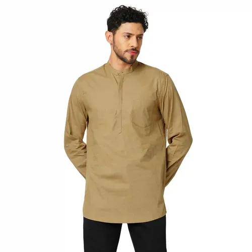 Indivisual Men's Premium Cotton Solid Brown Mousse Shirt Kurta