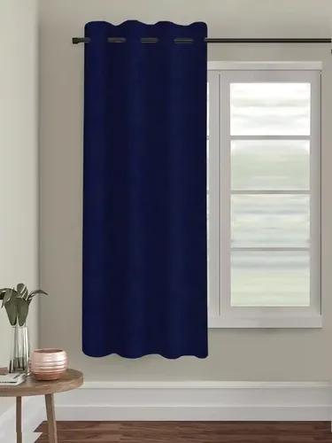 TRANCE HOME LINEN Soild Plain Curtains Door and Windows 8 Feet |100% Cotton 60-65% Room Darkening Door Curtains | Parda Living Room Bedroom | Eyelet Ring Window Parde (8Ft, Navy Blue) - Set 1